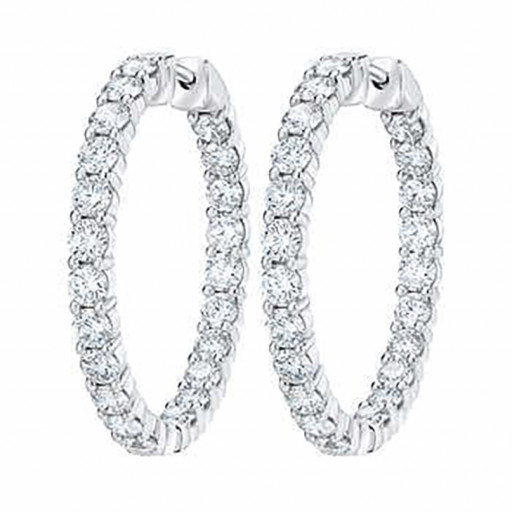 Tiffany Inspired Shared Claw Diamond Hoops in 14K White Gold