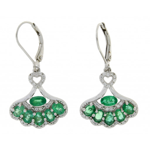 Harry Winston Inspired Emerald & White Topaz Drop Earrings in Italian Sterling Silver