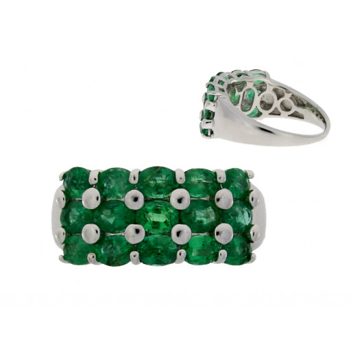 Harry Winston Inspired Multi Row Emerald Ring in Italian Sterling Silver