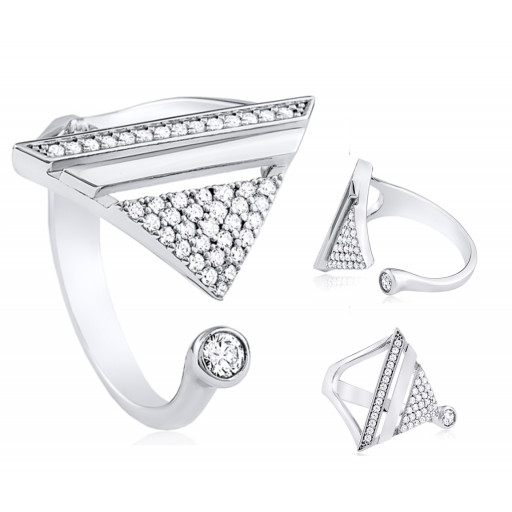 Tiffany Inspired Open Angular Ring With Swarovski Cubic Zirconia in Italian Sterling Silver