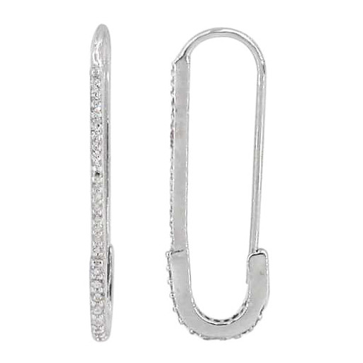 Safety Pin Drop Earrings With Swarovski Cubic Zirconia In Italian Sterling Silver