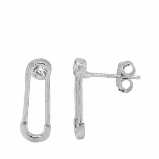 Safety Pin Drop Earrings With Swarovski Cubic Zirconia In Italian Sterling Silver
