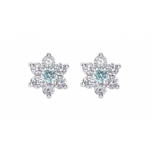 Tiffany Inspired Floral Stud Earrings With Aquamarine Centre in Italian Sterling Silver
