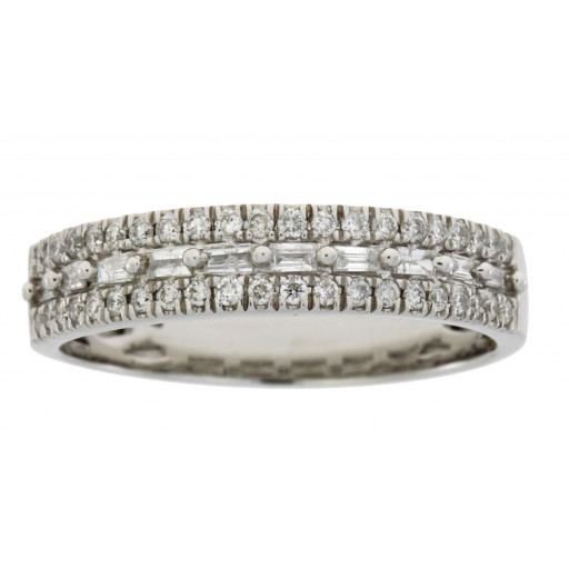 Cartier Inspired Baguette & Round Brilliant Cut Diamond Ring in 14K White Gold