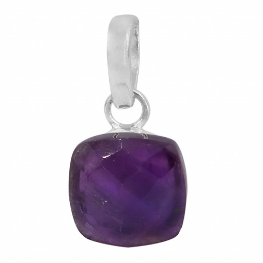Checkerboard Cushion Cut Amethyst Solitaire Pendant in Italian Sterling Silver