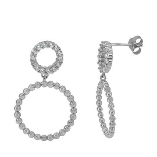 Cartier Inspired Double Circle of Love Hoop Drop Earrings With Swarovski Cubic Zirconia in Italian Sterling Silver