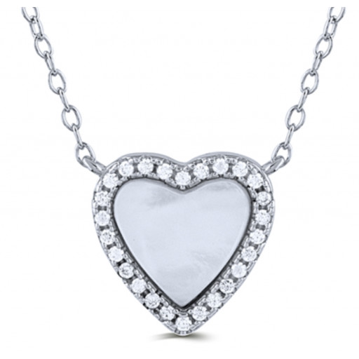 Mother Of Pearl Heart Halo Necklace in Italian Sterling Silver