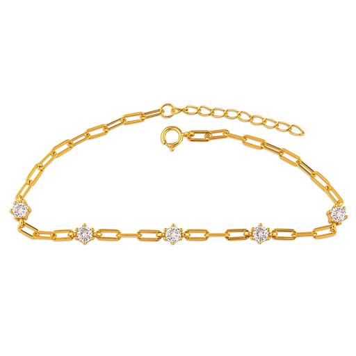 Cartier Inspired Link Bracelet With Swarovski Cubic Zirconia in Yellow Gold Plated Italian Sterling Silver