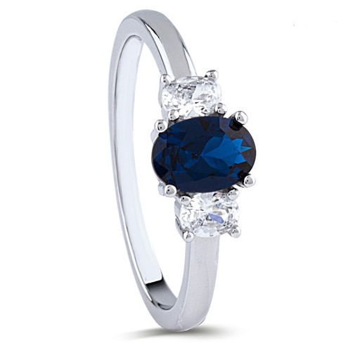 Past, Present & Future Simulated Blue Sapphire & Swarovski Cubic Zirconia Ring in Italian Sterling Silver