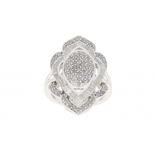 Harry Winston Inspired Floral Design Diamond Ring in Italian Sterling Silver