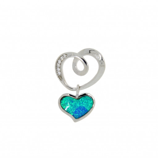 Opal Heart Drop Pendant in Italian Sterling Silver