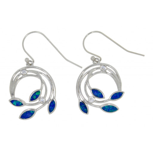 Leaf Circle of Love Opal Drop Earrings in Italian Sterling Silver
