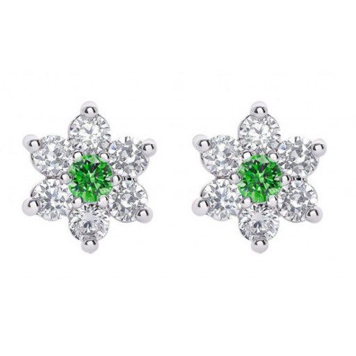 Tiffany Inspired Floral Stud Earrings With Emerald Centre in Italian Sterling Silver