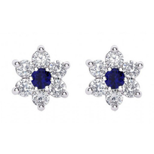 Tiffany Inspired Floral Stud Earrings With Simulated Sapphire Centre in Italian Sterling Silver