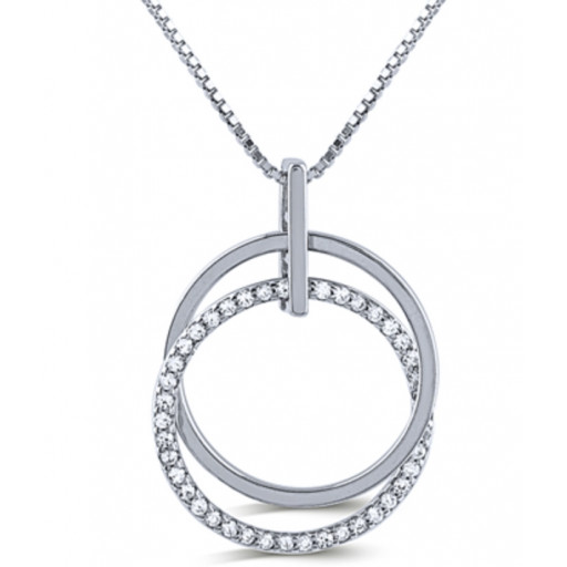 Tiffany Inspired Double Circle of Love Pendant With Swarovski Cubic Zirconia in Italian Sterling Silver