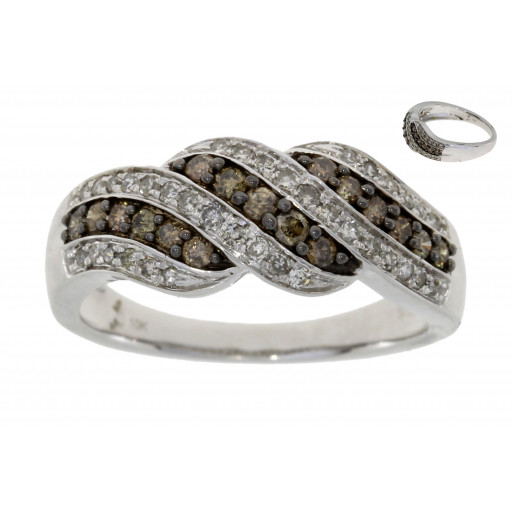 Cartier Inspired Champagne & White Multi Row Diamond Ring in 10K White Gold