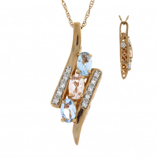 Gucci Inspired Past, Present & Future Aquamarine, Morganite & Diamond Pendant in 10K Rose Gold