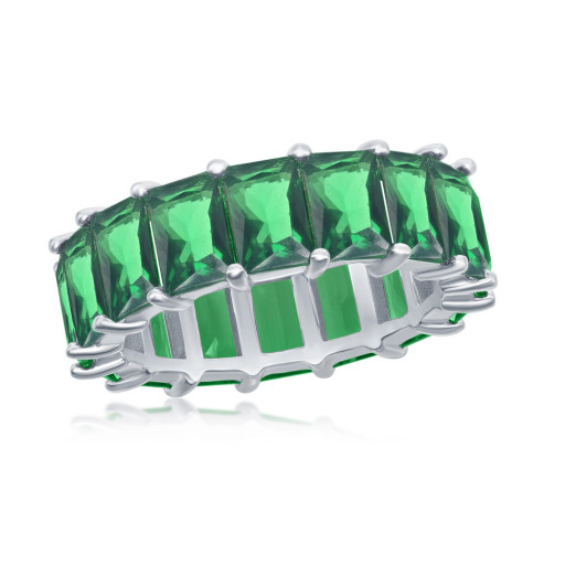 Emerald Cut Simulated Emerald Eternity Band in Italian Sterling Silver