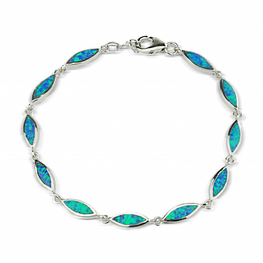 Blue Marquise Shape Opal Bracelet in Italian Sterling Silver