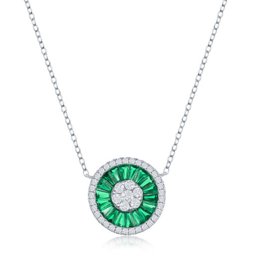 Gucci Inspired Baguette Simulated Circle Of Love Necklace With Swarovski Cubic Zirconia in Italian Sterling Silver