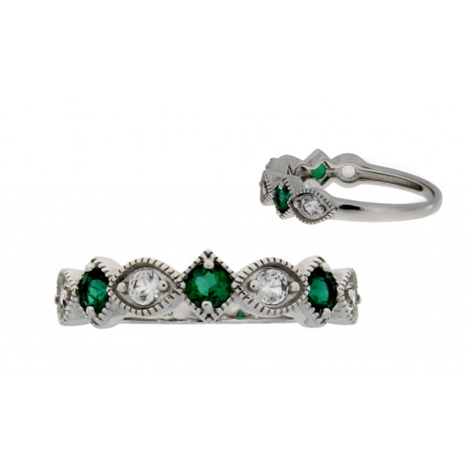 Prada Inspired Emerald & White Sapphire Band in Italian Sterling Silver
