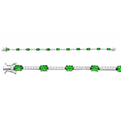 Tiffany Style Swarovski Cubic Zirconia & Simulated Emerald Bracelet in Italian Sterling Silver