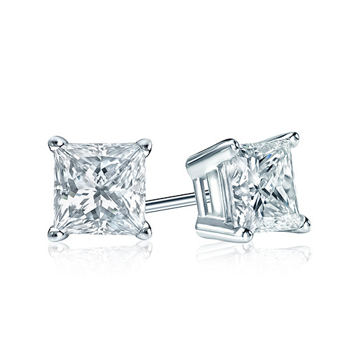 Tiffany Style Four Claw Set Princess Cut Diamond Studs