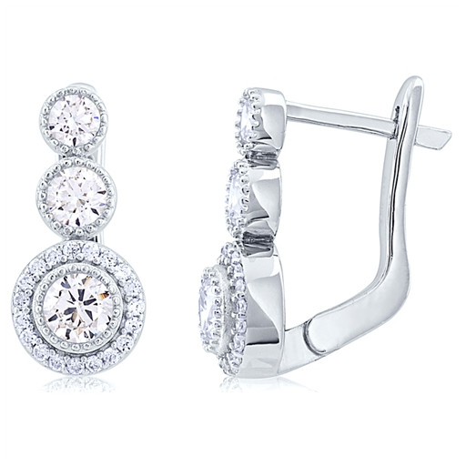 Past, Present & Future Halo Earrings With Lever Backs & Swarovski Cubic Zirconia in Italian Sterling Silver