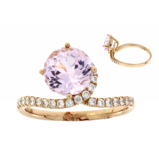 Gucci Inspired Pink Kunzite & Diamond Ring in 14K Rose Gold