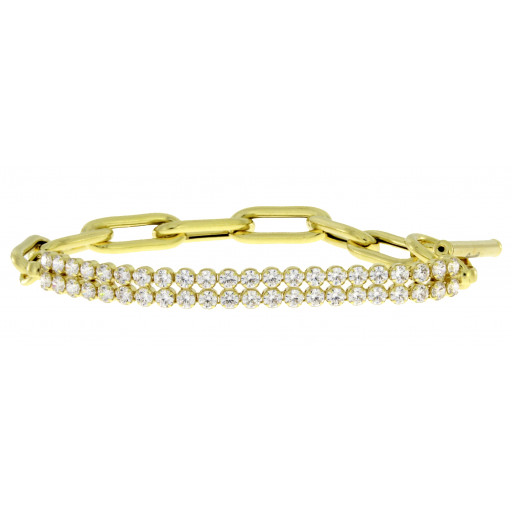 Cartier Inspired Double Row Link Bracelet With Swarovski Cubic Zirconia in Yellow Gold & Italian Sterling Silver