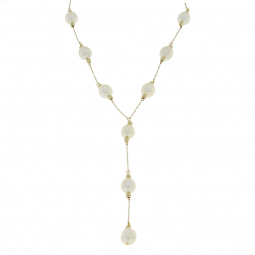 Mikimoto Inspired Freshwater Cultured & Diamond Lariat Necklace in 14K Yellow Gold