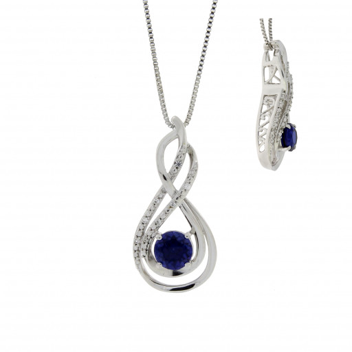 Teardrop Round Blue Sapphire Pendant in Italian Sterling Silver