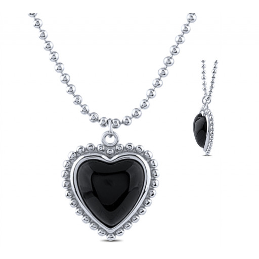 Prada Style Onyx Heart Pendant in Italian Sterling Silver