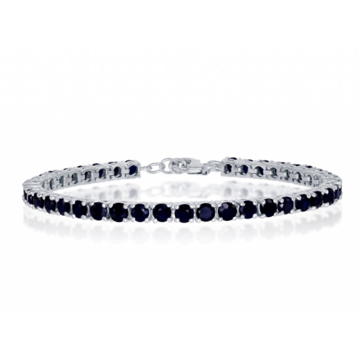 Cartier Inspired Round Brilliant Cut Blue Sapphire Tennis Bracelet in White Gold & Italian Sterling Silver