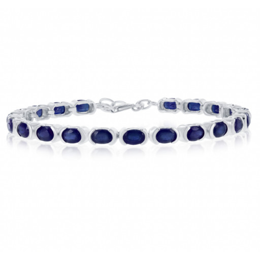 Cartier Inspired Blue Sapphire Bracelet in White Gold & Italian Sterling Silver