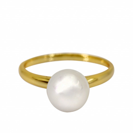 Mikimoto Inspired Freshwater Cultured Pearl Solitaire Ring in Yellow Gold Plated Italian Sterling Silver