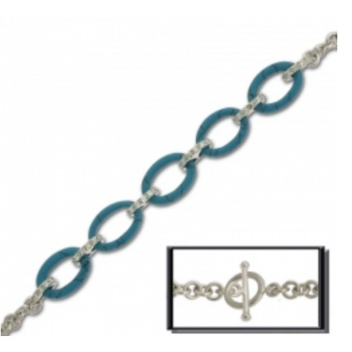 Turquoise & White Topaz Bracelet With Toggle Clasp in Italian Sterling Silver
