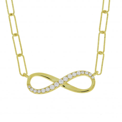 Rolex Inspired Infinity Design Necklace With White Topaz in Yellow Gold Plated Italian Sterling Silver