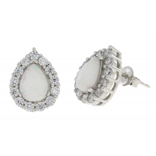 Pear Shape Opal & White Topaz Earrings in Italian Sterling Silver