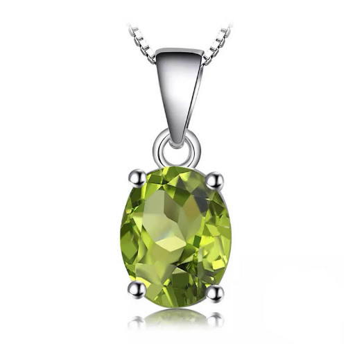 Oval Peridot Solitaire Pendant In Italian Sterling Silver
