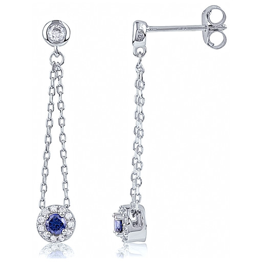 Tiffany Inspired Blue Sapphire & White Topaz Drop Earrings in Italian Sterling Silver