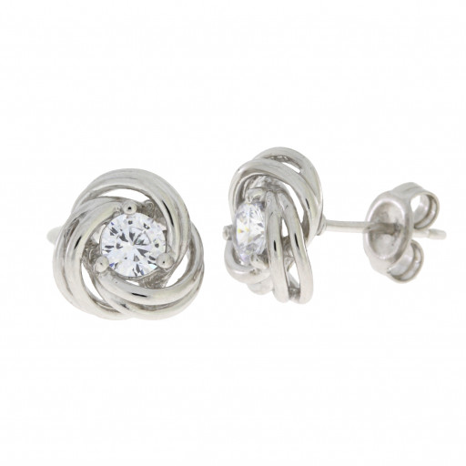 Tiffany Inspired Love Knot Swarovski Cubic Zirconia Stud Earrings in Italian Sterling Silver