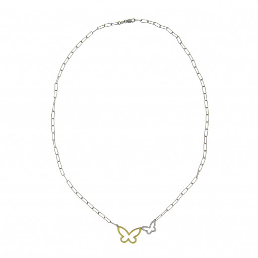 Tiffany Inspired Butterfly Necklace in Two Tone Yellow Gold & Italian Sterling Silver