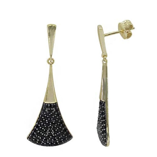 Gucci Inspired Black Topaz Drop Earrings in Yellow Gold Plated Italian Sterling Silver