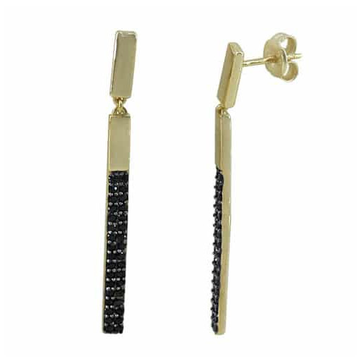 Gucci Inspired Black Topaz Drop Earrings in Yellow Gold Plated Italian Sterling Silver