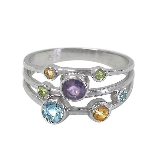 Multi Colour Gemstone Ring in Italian Sterling Silver