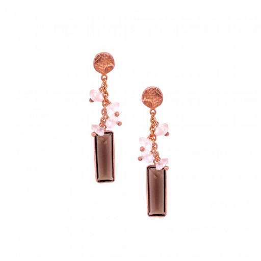 Gucci Inspired Rose & Smokey Quartz Drop Earrings in Rose Gold Plated Italian Sterling Silver