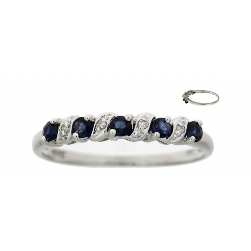 Tiffany Inspired Blue Sapphire & Diamond Anniversary Ring in 14K White Gold