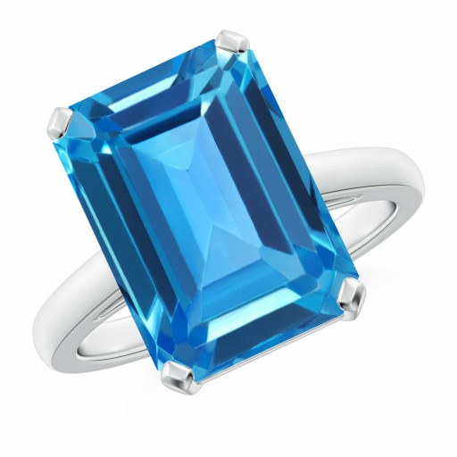 Tiffany Inspired Emerald Cut Swiss Blue Topaz Solitaire Ring