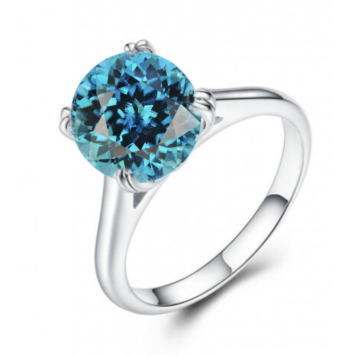 Tiffany Inspired Round Brilliant Cut Blue Zircon Solitaire Ring